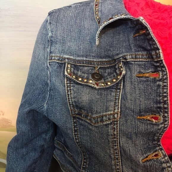 Cropped Blue Jean Jacket Sz M - Picture 3 of 9
